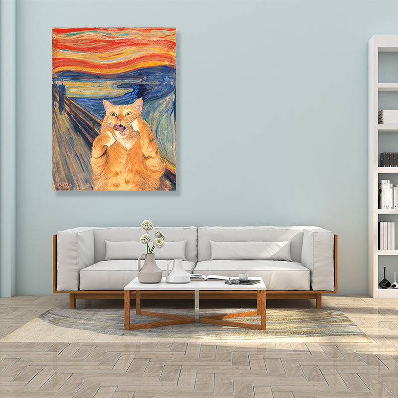 Brehn | Pop Art Wanddekoration Braune Edvard Munch Malerei der Schrei der Katze Leinwanddruck für Raum