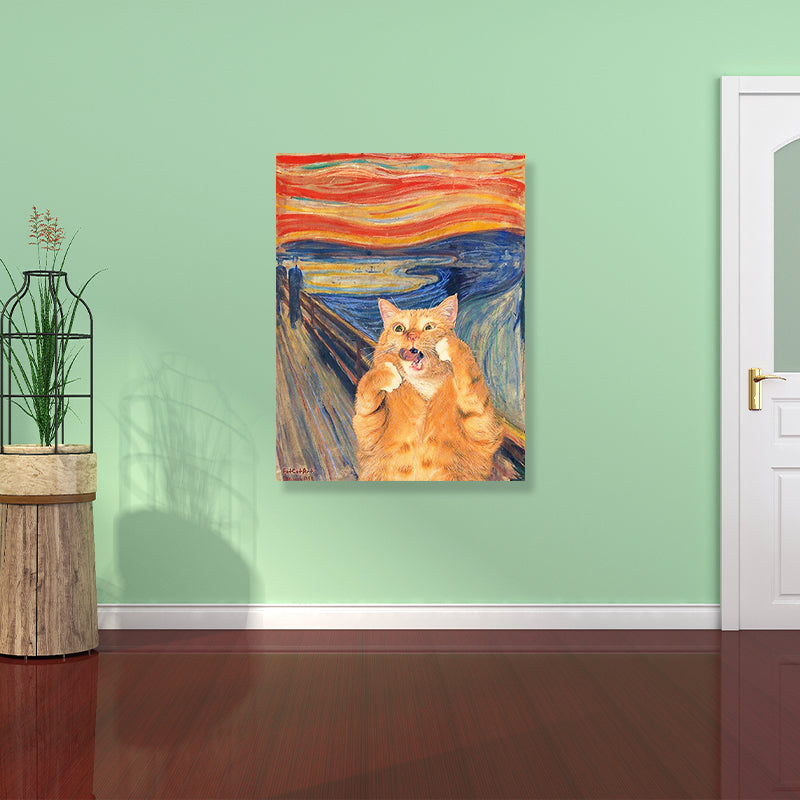 Brehn | Pop Art Wanddekoration Braune Edvard Munch Malerei der Schrei der Katze Leinwanddruck für Raum