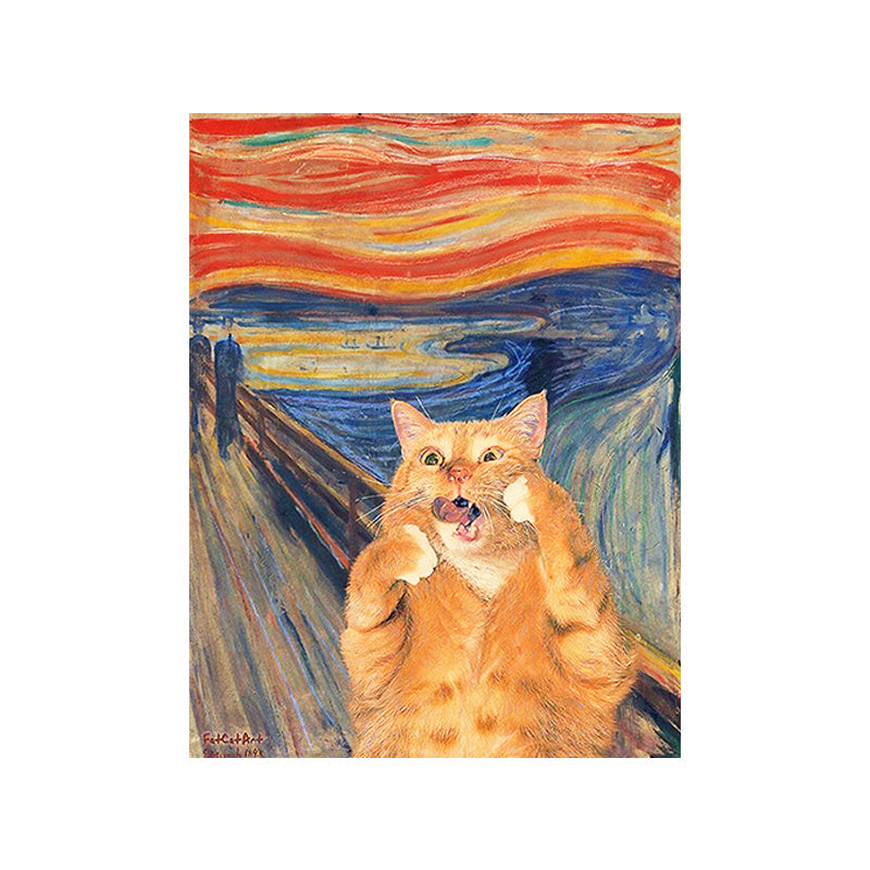 Brehn | Pop Art Wanddekoration Braune Edvard Munch Malerei der Schrei der Katze Leinwanddruck für Raum