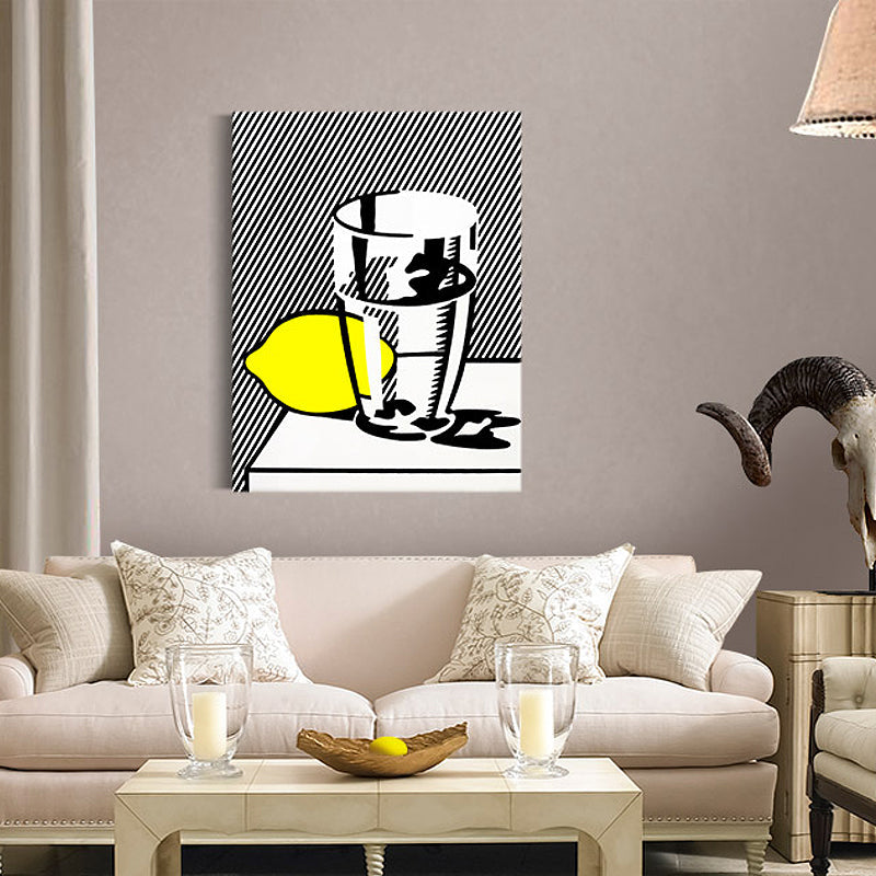 Brehn | Grau Zitrone und Glas Leinwand Texturiertes Wandkunstdruck für Wohnzimmer, Mehrere Größen