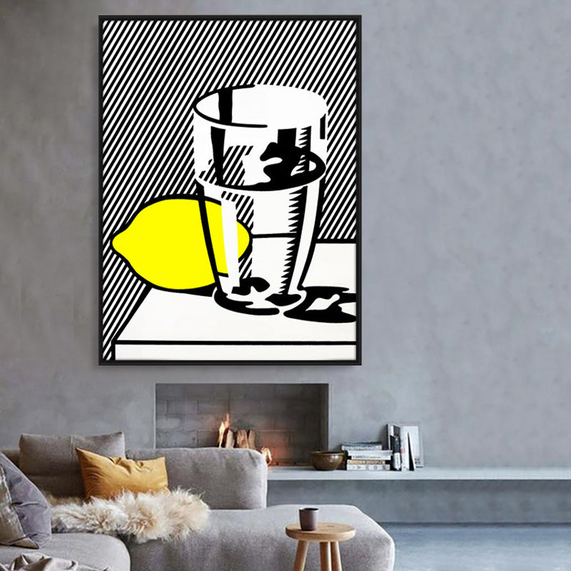 Brehn | Grau Zitrone und Glas Leinwand Texturiertes Wandkunstdruck für Wohnzimmer, Mehrere Größen
