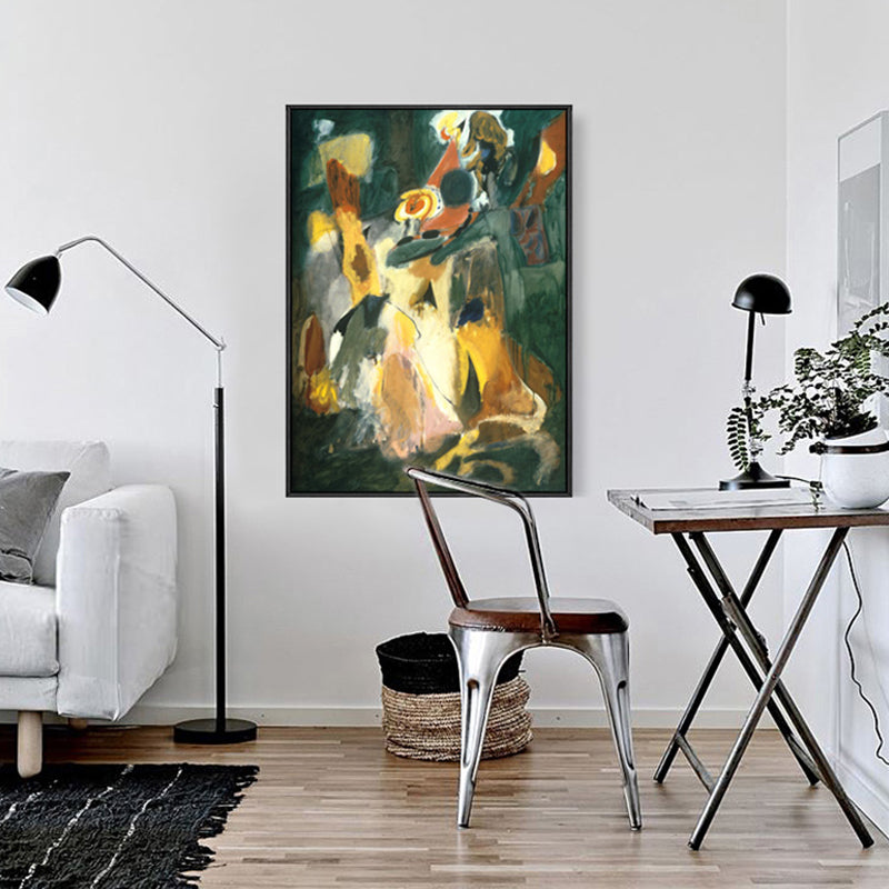 Brehn | Grüne handbedruckte Canvas-texturierte abstrakte Expressionismus-Wohnzimmer-Wandkunst-Dekor