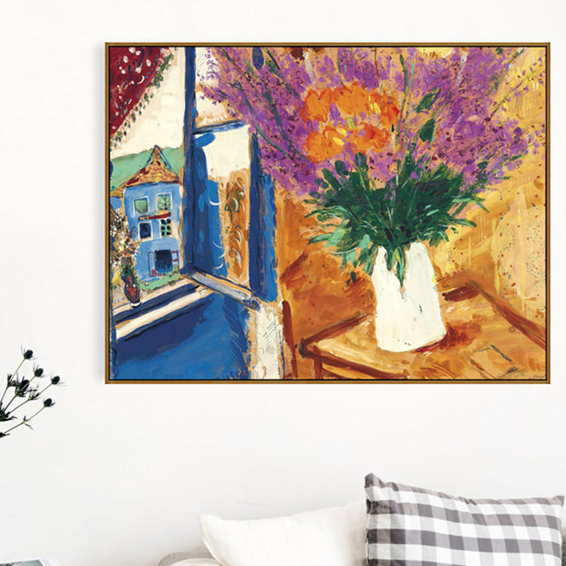 Brehn | Blumentopfszenerie Leinwanddruck Impressionismus Texturierte Wandkunst Dekor in Braun