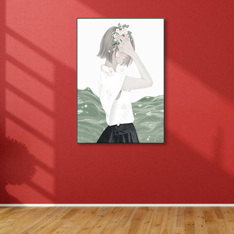 Brehn | Weiche Farbige Illustrierte Maid Eingewickelte Leinwand Texturiert Pop Art Wohnzimmer Wanddekoration