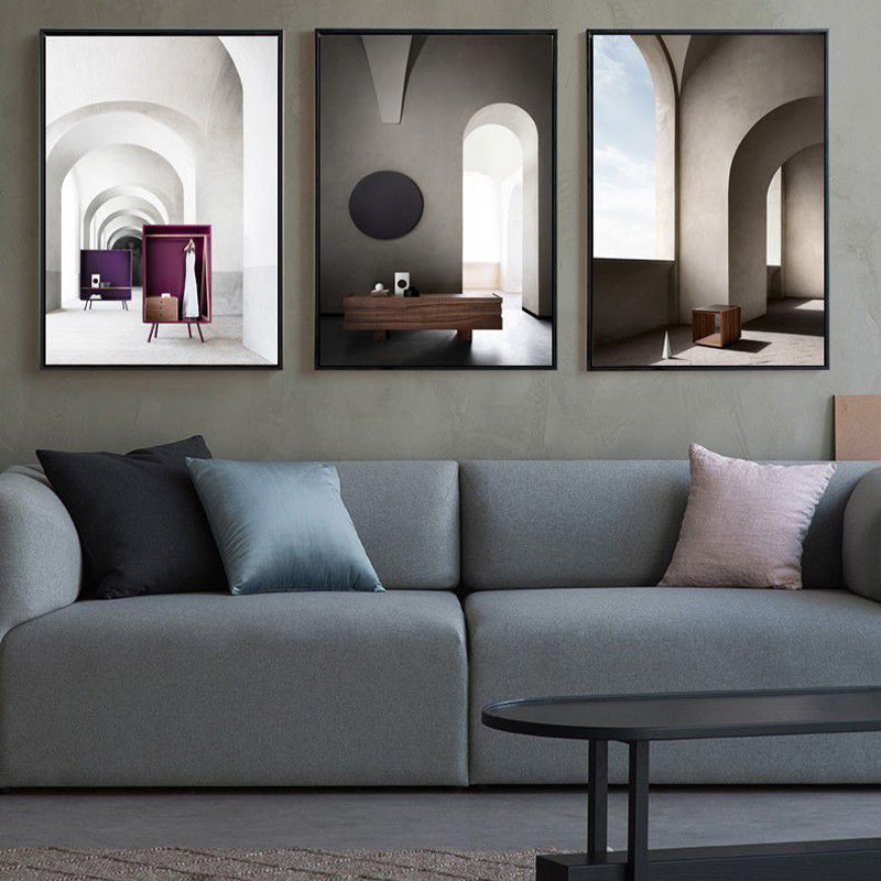 Brehn | Arched Door Szenen Wandkunst Set Sanfte Farben Moderner Stil Leinwanddruck für das Familienzimmer