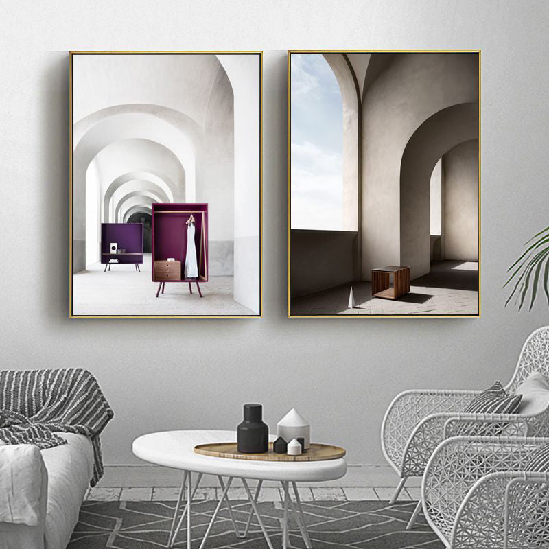 Brehn | Arched Door Szenen Wandkunst Set Sanfte Farben Moderner Stil Leinwanddruck für das Familienzimmer
