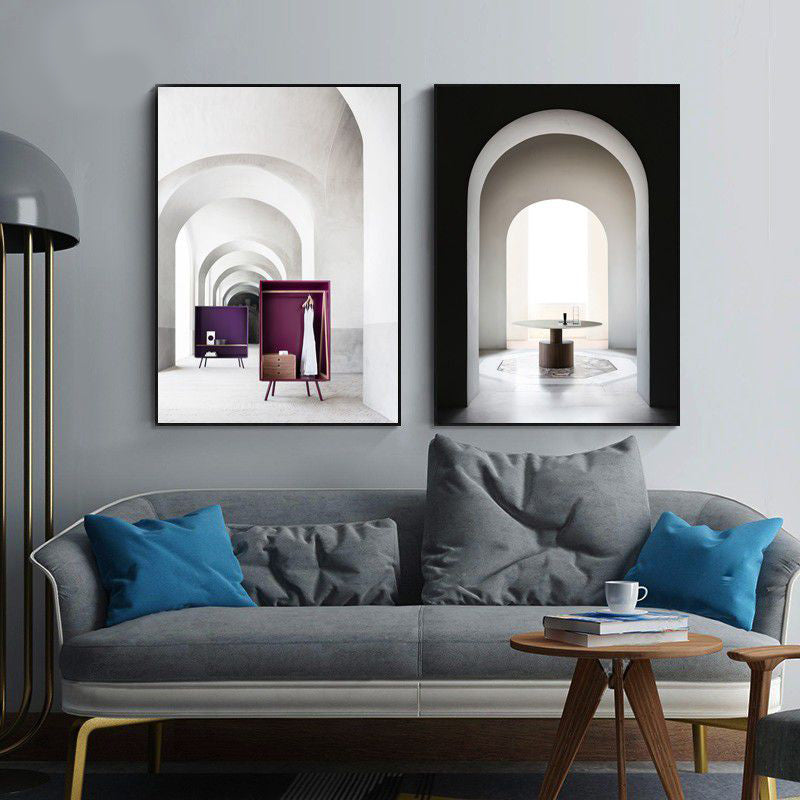 Brehn | Arched Door Szenen Wandkunst Set Sanfte Farben Moderner Stil Leinwanddruck für das Familienzimmer