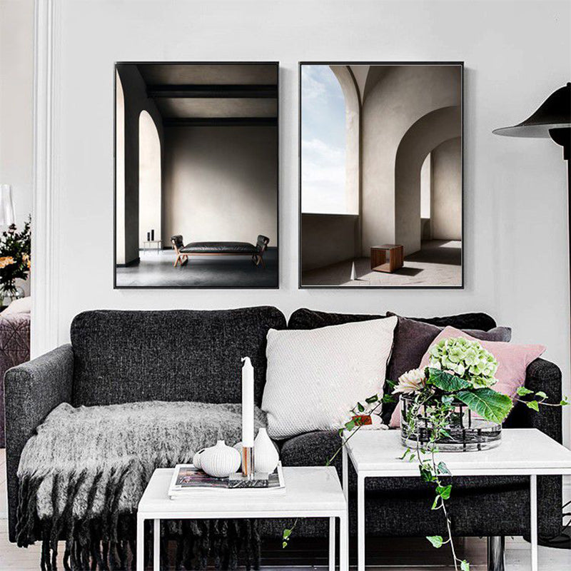 Brehn | Arched Door Szenen Wandkunst Set Sanfte Farben Moderner Stil Leinwanddruck für das Familienzimmer