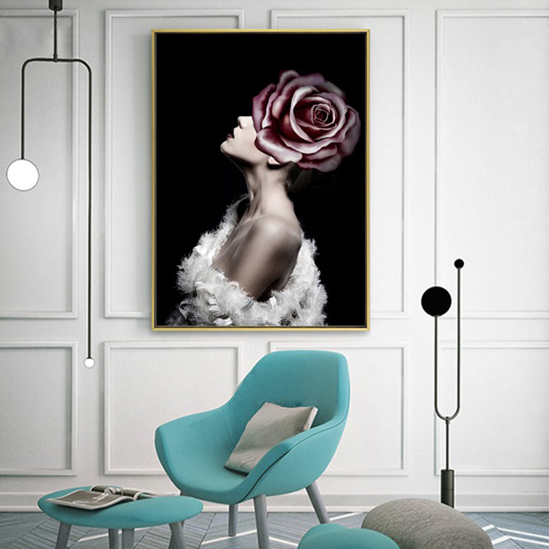 Brehn | Faddish Maiden Leinwandkunst Glam-Stil Figur Wanddekoration in heller Farbe für das Wohnzimmer