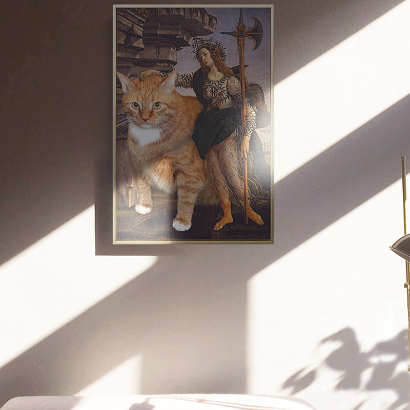 Brehn | Braune Retro-Stil Wandkunst Mixed Media Frau mit ihrer Katze Fahrt Leinwand für das Schlafzimmer