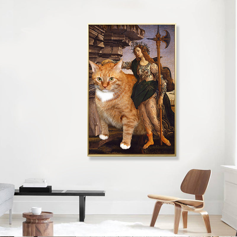 Brehn | Braune Retro-Stil Wandkunst Mixed Media Frau mit ihrer Katze Fahrt Leinwand für das Schlafzimmer