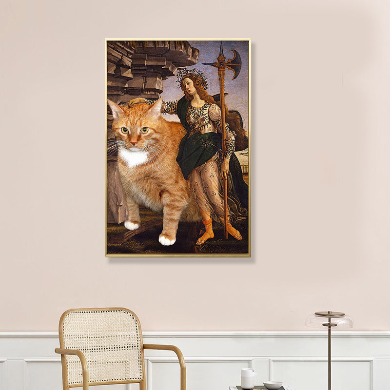Brehn | Braune Retro-Stil Wandkunst Mixed Media Frau mit ihrer Katze Fahrt Leinwand für das Schlafzimmer
