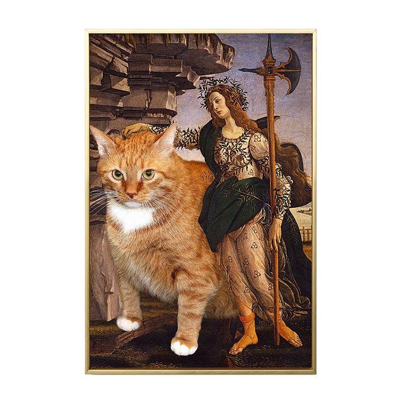 Brehn | Braune Retro-Stil Wandkunst Mixed Media Frau mit ihrer Katze Fahrt Leinwand für das Schlafzimmer