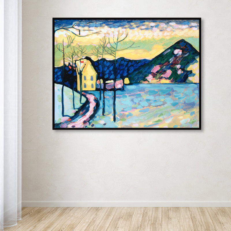 Brehn | Strukturierte blaue gewickelte Leinwand Pop-Art Berglandschaft Wanddekoration für das Schlafzimmer von Mädchen