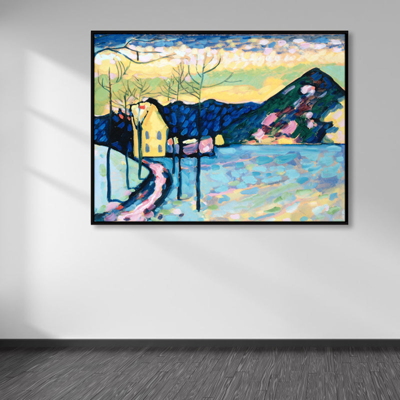 Brehn | Strukturierte blaue gewickelte Leinwand Pop-Art Berglandschaft Wanddekoration für das Schlafzimmer von Mädchen