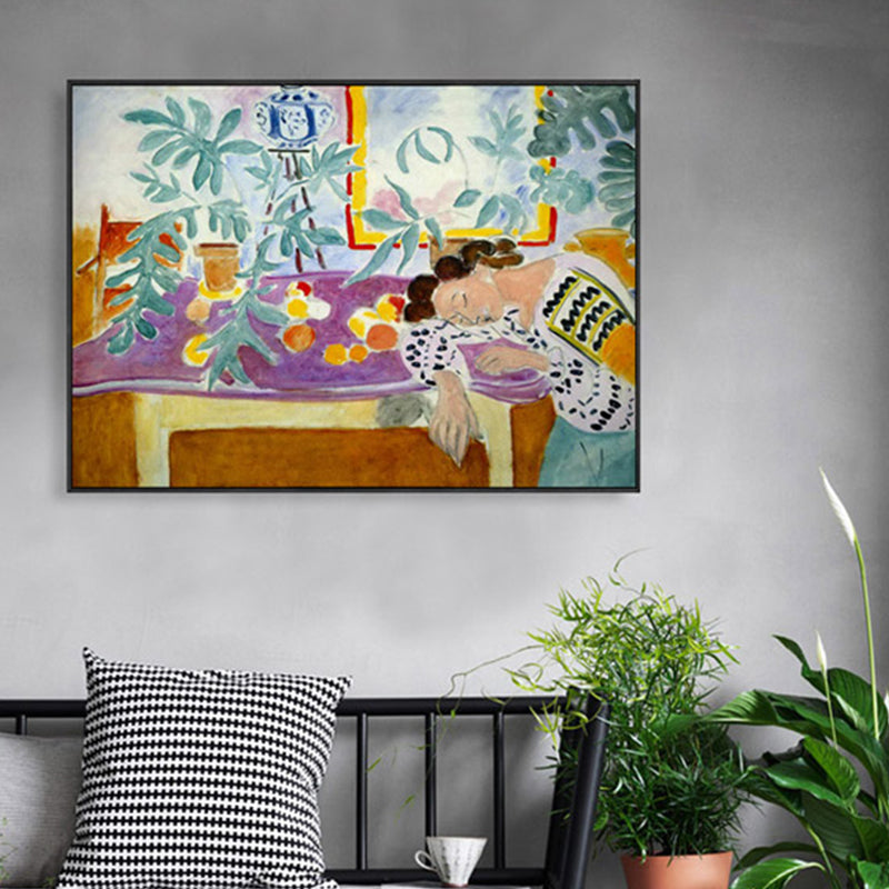 Brehn | Schlafendes Mädchen Leinwand Wandkunst Braunes Abstraktes Expressionismus Stil Gemälde für Küche