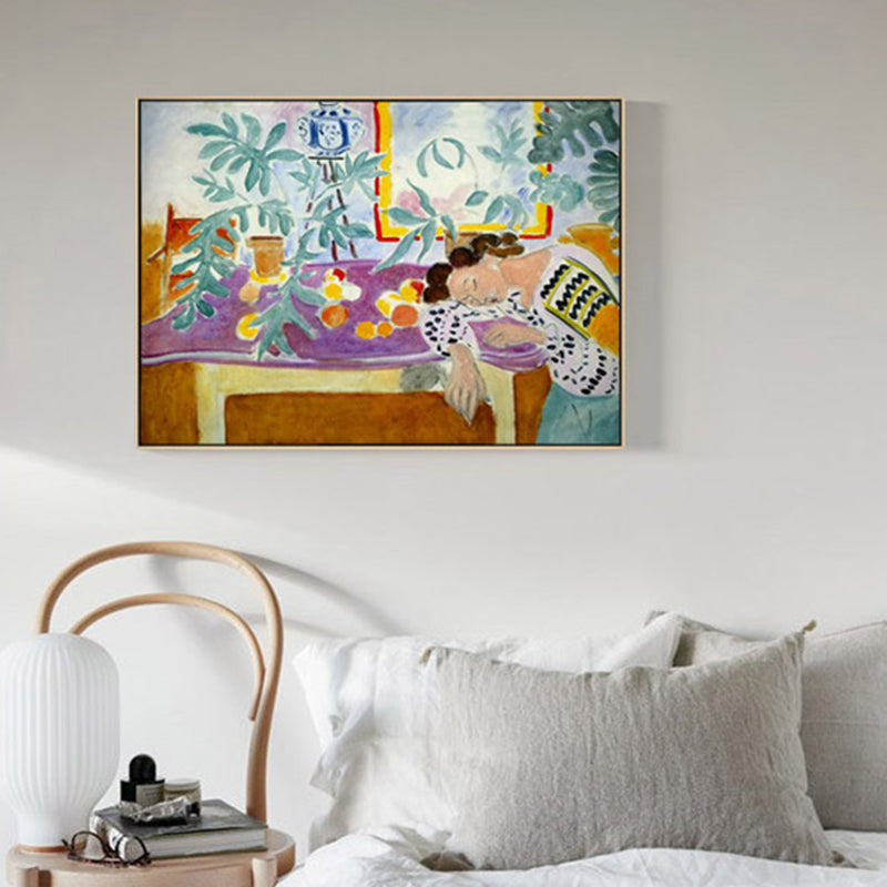 Brehn | Schlafendes Mädchen Leinwand Wandkunst Braunes Abstraktes Expressionismus Stil Gemälde für Küche