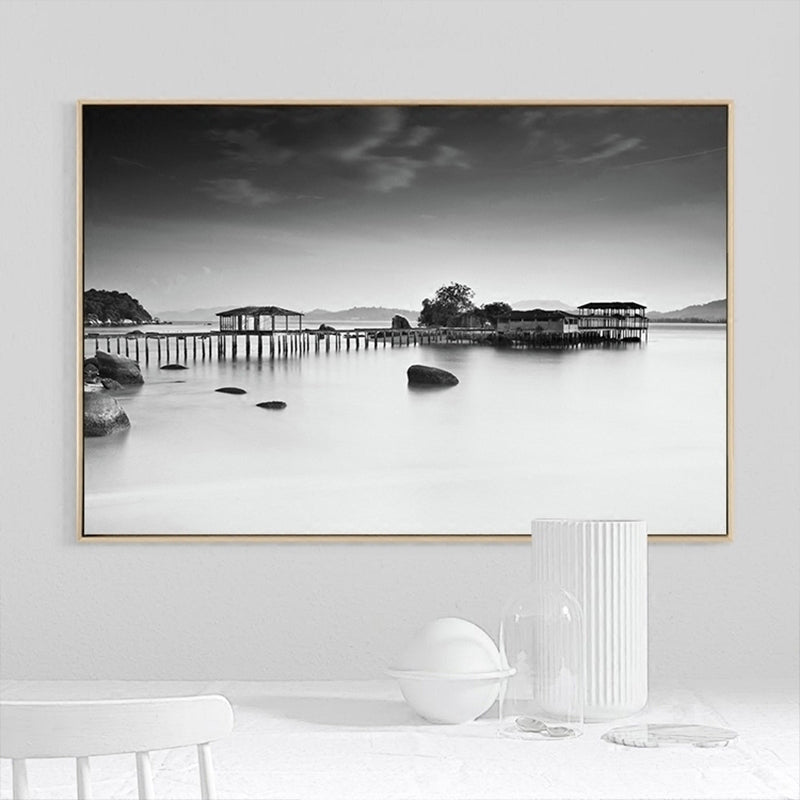 Brehn | Foto Nebeliger Flusslandschaft Leinwanddruck Modern Texturiertes Esszimmer Wandbild in Dunkel Farbe