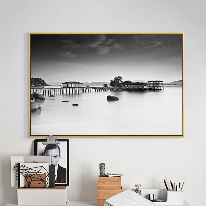 Brehn | Foto Nebeliger Flusslandschaft Leinwanddruck Modern Texturiertes Esszimmer Wandbild in Dunkel Farbe