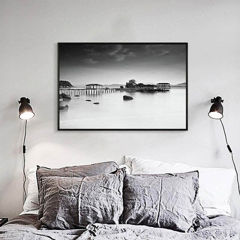 Brehn | Foto Nebeliger Flusslandschaft Leinwanddruck Modern Texturiertes Esszimmer Wandbild in Dunkel Farbe