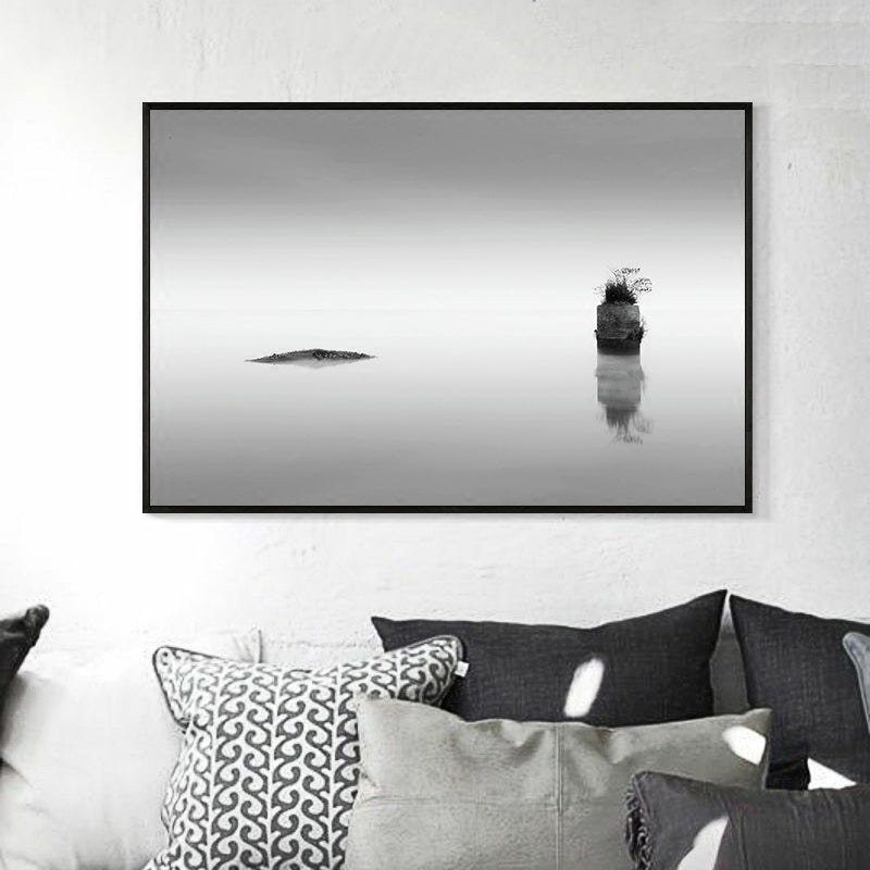 Brehn | Foto Nebeliger Flusslandschaft Leinwanddruck Modern Texturiertes Esszimmer Wandbild in Dunkel Farbe