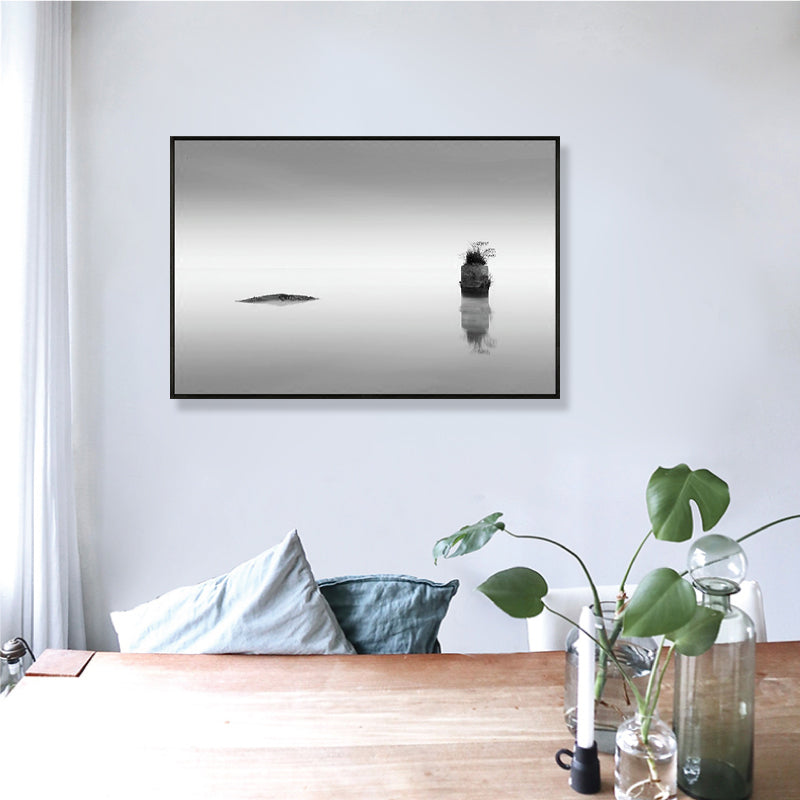 Brehn | Foto Nebeliger Flusslandschaft Leinwanddruck Modern Texturiertes Esszimmer Wandbild in Dunkel Farbe