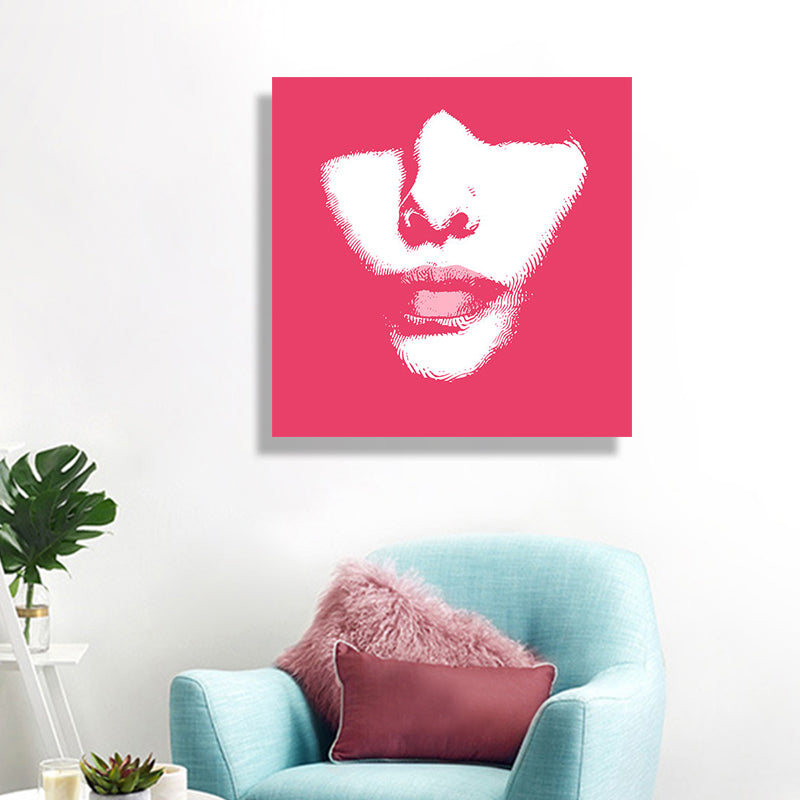 Brehn | Fashion Mädchen Lip Wrapped Canvas Texturierten Pop Art Stil Schlafzimmer Malerei in Hellfarbe