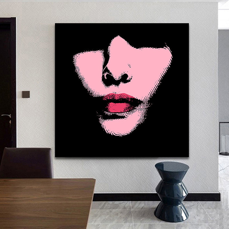 Brehn | Fashion Mädchen Lip Wrapped Canvas Texturierten Pop Art Stil Schlafzimmer Malerei in Hellfarbe