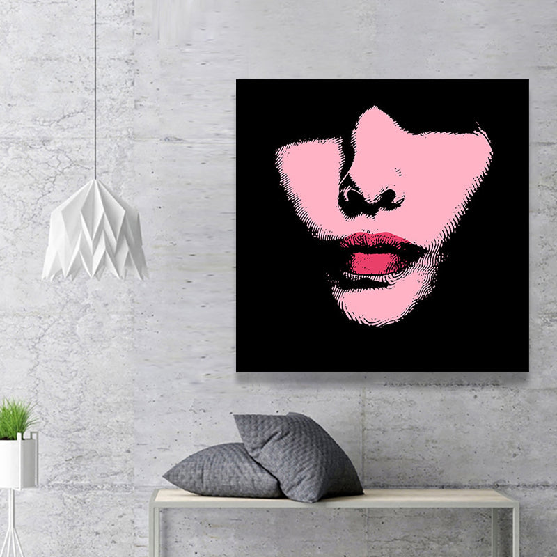 Brehn | Fashion Mädchen Lip Wrapped Canvas Texturierten Pop Art Stil Schlafzimmer Malerei in Hellfarbe