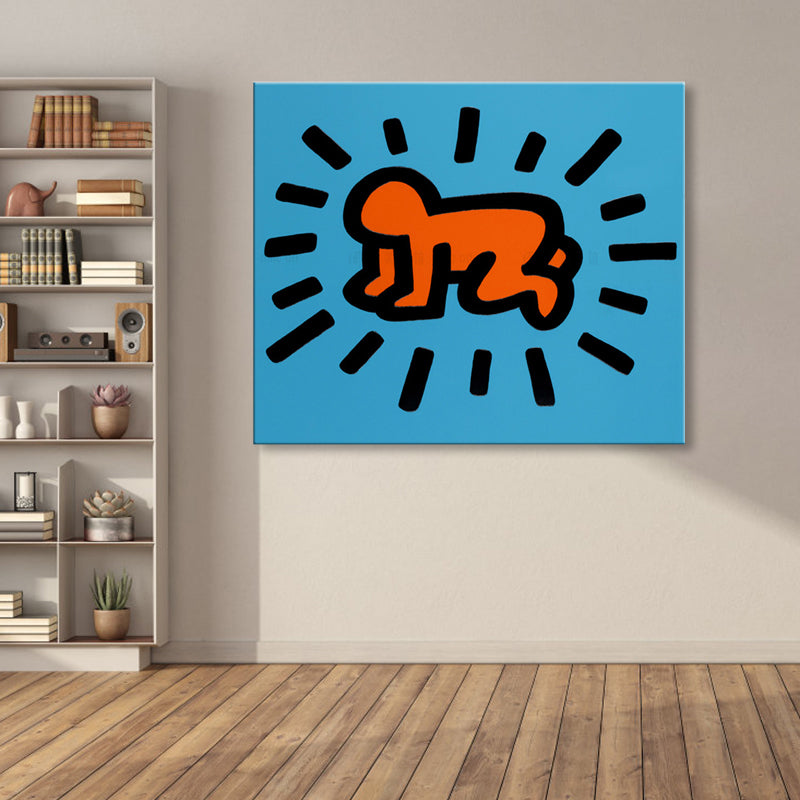 Brehn | Cartoon Grafik Wanddekoration Pop Art Stil Charakter Leinwand in Blau für Jungenzimmer