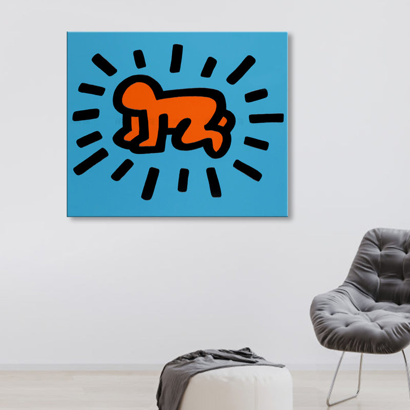 Brehn | Cartoon Grafik Wanddekoration Pop Art Stil Charakter Leinwand in Blau für Jungenzimmer