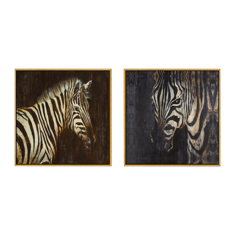 Brehn | Retro-Gemälde Druck Zebra Leinwand Braunes Texturiertes Wandkunst Dekor für Wohnzimmer