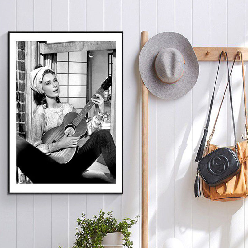 Brehn | Gitarre und Maiden Wandkunst Deko Grau Glam Stil Eingewickelte Leinwand für Mädchenzimmer