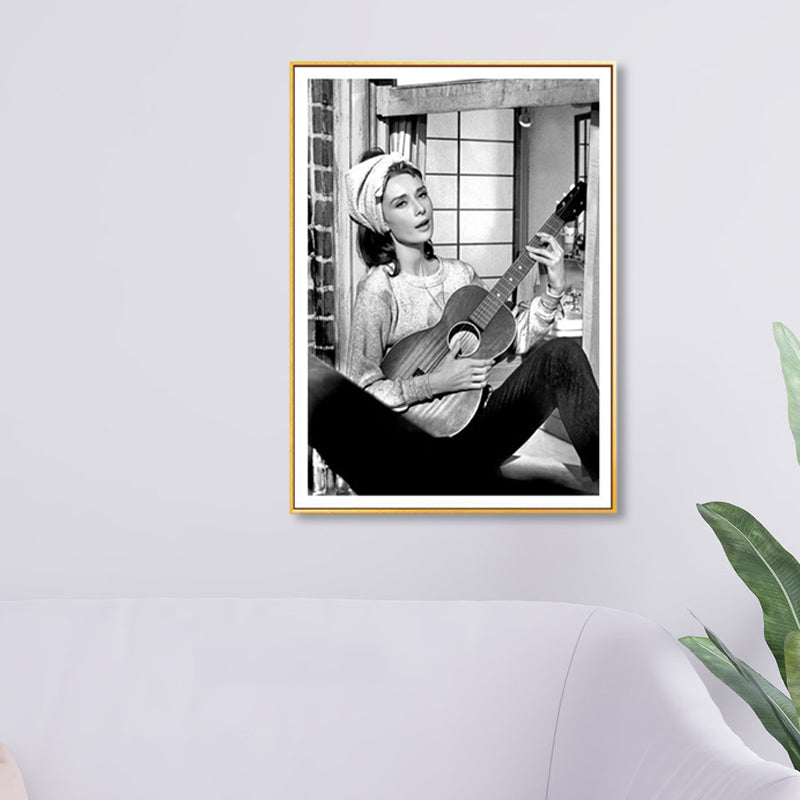 Brehn | Gitarre und Maiden Wandkunst Deko Grau Glam Stil Eingewickelte Leinwand für Mädchenzimmer