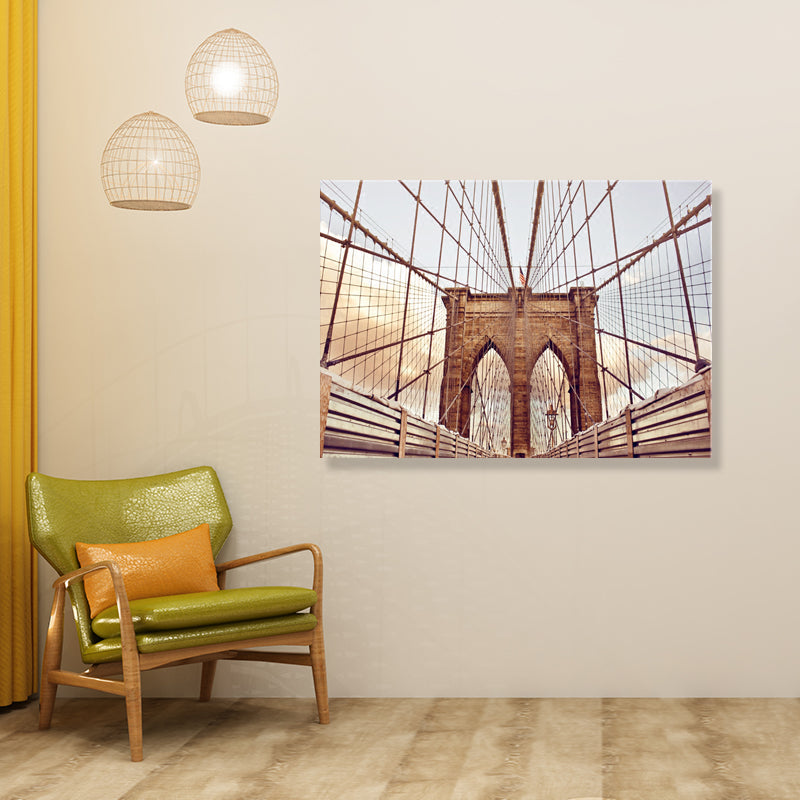 Brehn | Lichtfarbe Brücke Wanddekor Gebäude Moderne Texturierte Leinwand Wandkunst für Spielzimmer