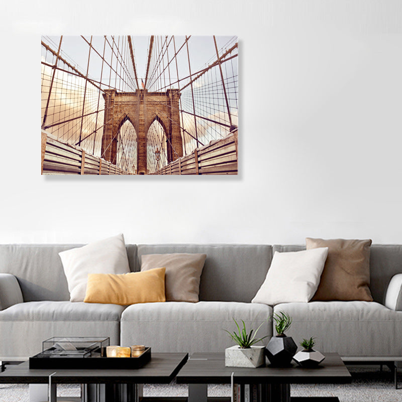 Brehn | Lichtfarbe Brücke Wanddekor Gebäude Moderne Texturierte Leinwand Wandkunst für Spielzimmer