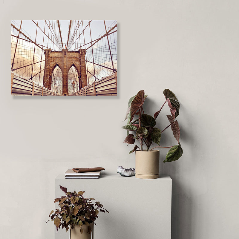 Brehn | Lichtfarbe Brücke Wanddekor Gebäude Moderne Texturierte Leinwand Wandkunst für Spielzimmer