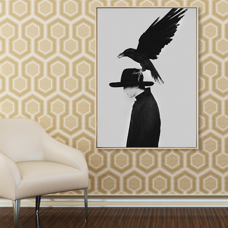 Brehn | Schwarze Mode Leinwand Kunstfotografie Krähe und Frau Retro Texturiertes Wanddekor für Raum