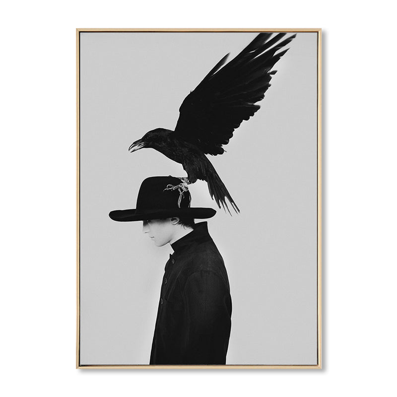 Brehn | Schwarze Mode Leinwand Kunstfotografie Krähe und Frau Retro Texturiertes Wanddekor für Raum