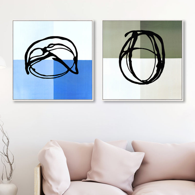 Brehn | Blaue Zeichnung Abstrakte Leinwand Kunst Texturiert Moderner Stil Wohnzimmer Wanddekoration