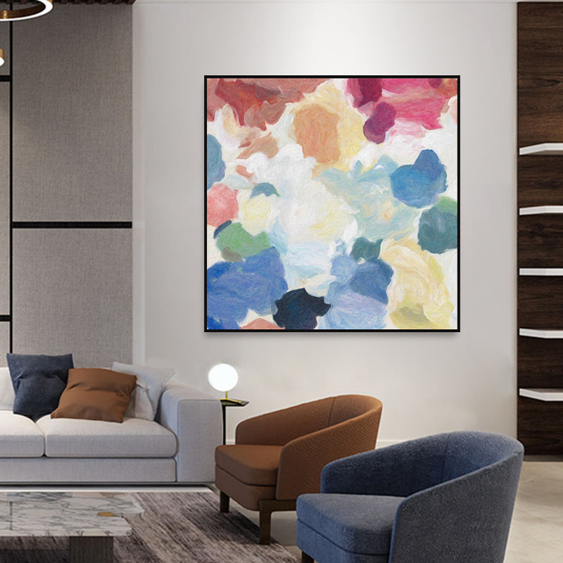 Brehn | Blaues Handdruckgemälde Texturiertes Abstrakte Expressionismus Esszimmer Leinwand Wanddekoration