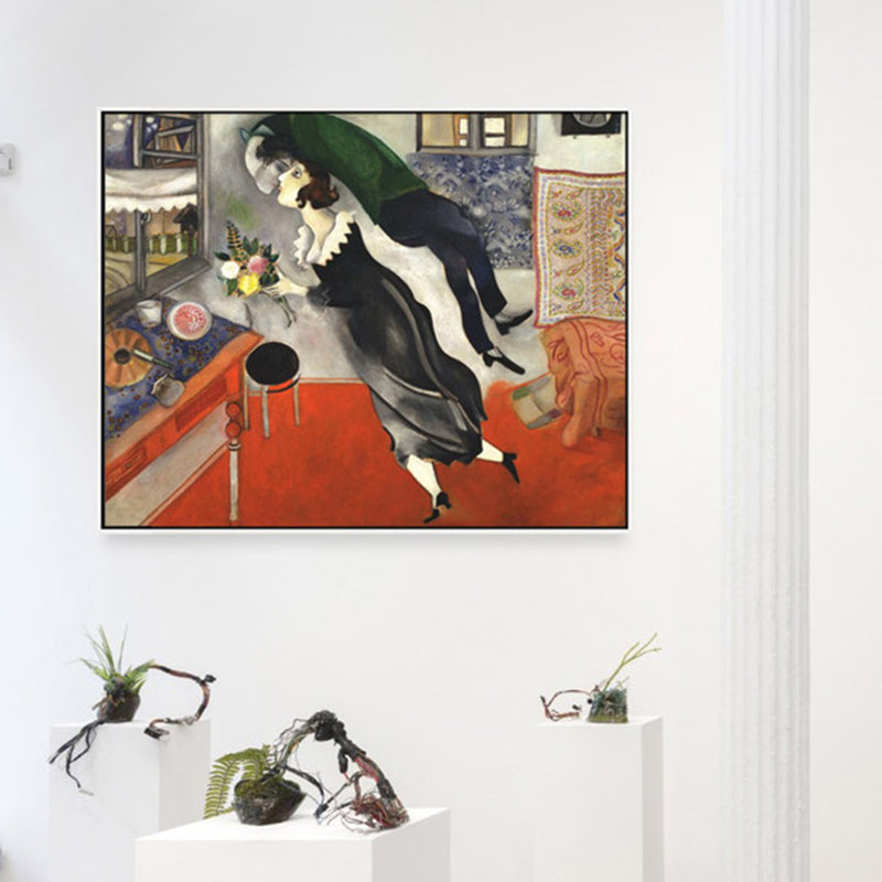 Brehn | Kissing Figure Leinwand Wandkunst Surrealismus Texturiertes Zimmer Wanddekoration in Schwarz, Mehrere Größen