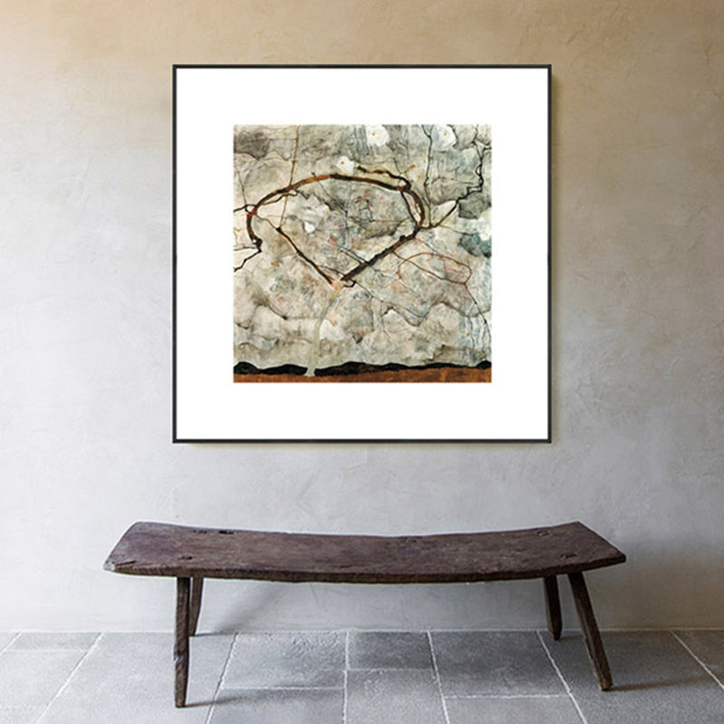 Brehn | Bare Tree Wandkunst Dekor Mid-Century Modern Stil Texturiert Leinwand in Grau für Lobby