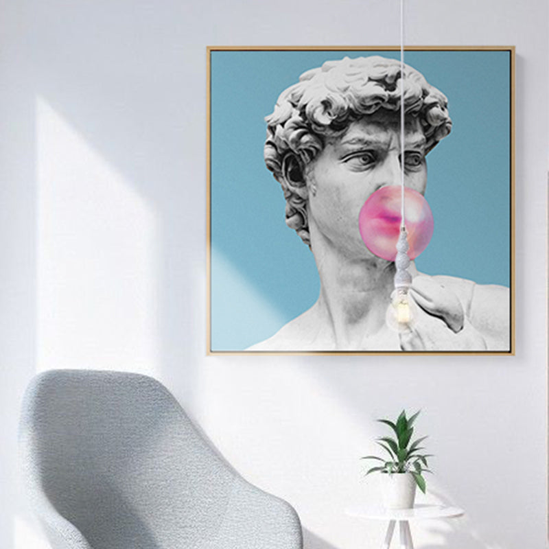 Brehn | Blaue Funky Leinwand Wandkunst Mischtechnik Männliche griechische Statue Wanddekoration für das Wohnzimmer