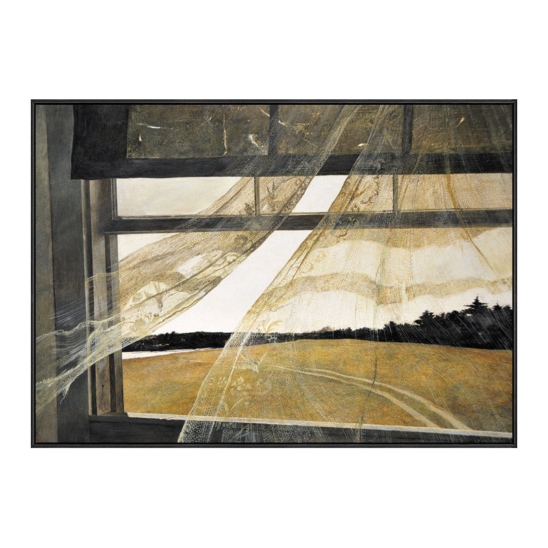 Brehn | Malerei Pop Art Wanddekoration mit Graslandschaft vor dem Fenster in Braun für die Küche