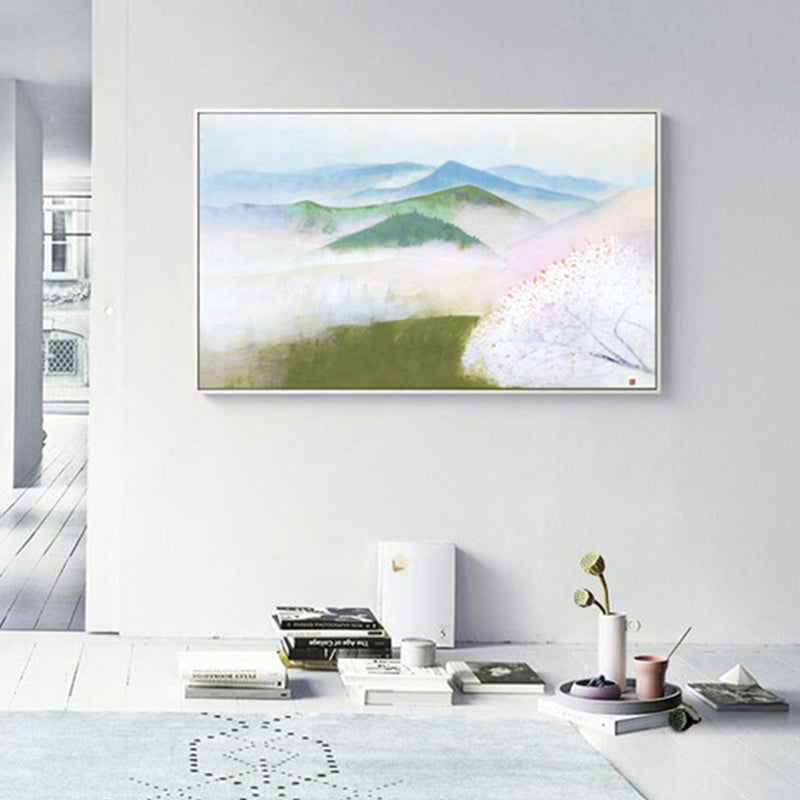 Brehn | Misty Hills Leinwanddruck Impressionismus Malerische Landschaft Wanddekoration in Weiß für Galerie