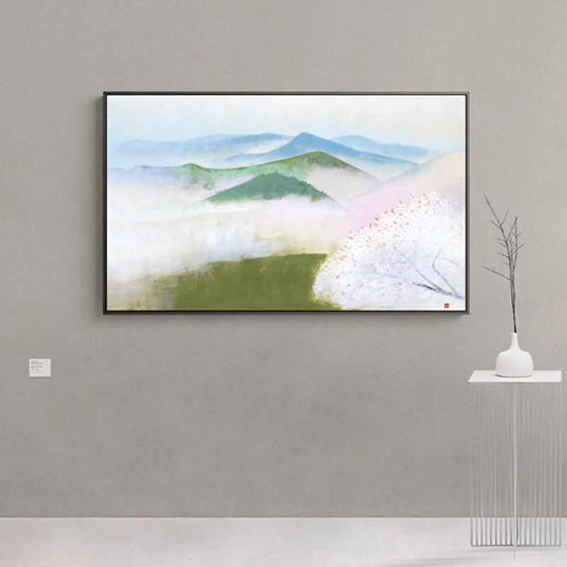 Brehn | Misty Hills Leinwanddruck Impressionismus Malerische Landschaft Wanddekoration in Weiß für Galerie