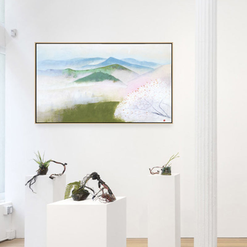 Brehn | Misty Hills Leinwanddruck Impressionismus Malerische Landschaft Wanddekoration in Weiß für Galerie