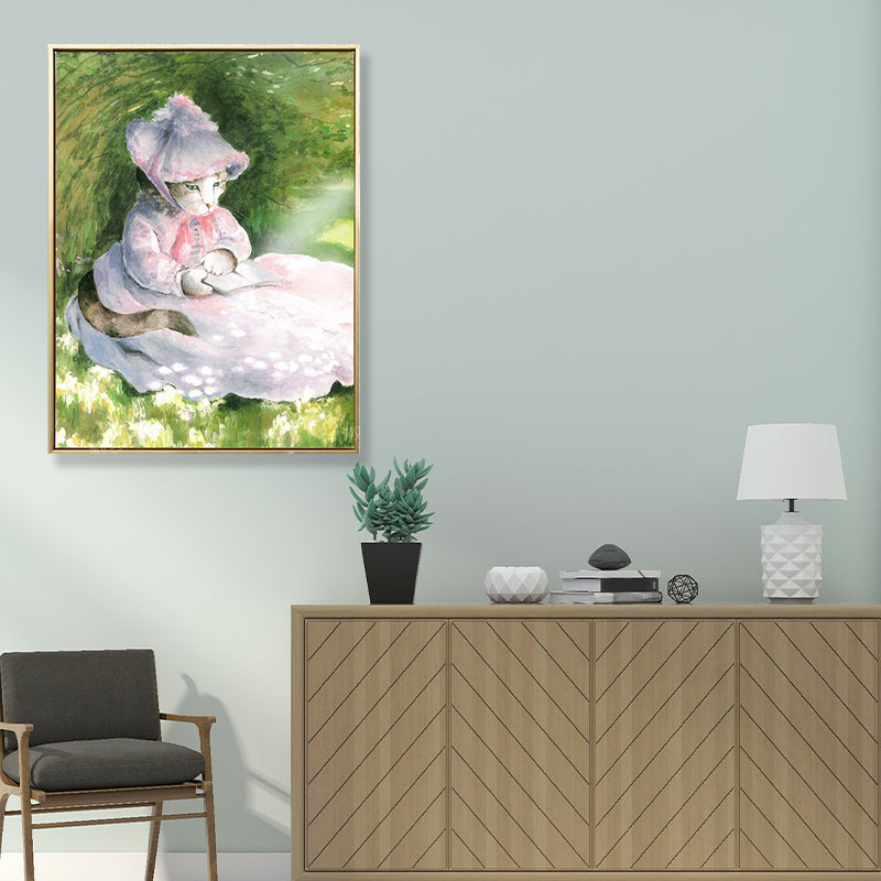 Brehn | Funky Spoof Monet Malerei Leinwand Pastell Katze Mädchen Wandkunst Druck für Esszimmer