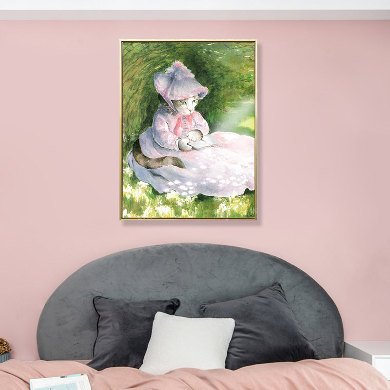 Brehn | Funky Spoof Monet Malerei Leinwand Pastell Katze Mädchen Wandkunst Druck für Esszimmer